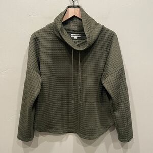 Max Studio Funnel Neck Waffle Knit Oversized Pullover Army Green - Size: Small